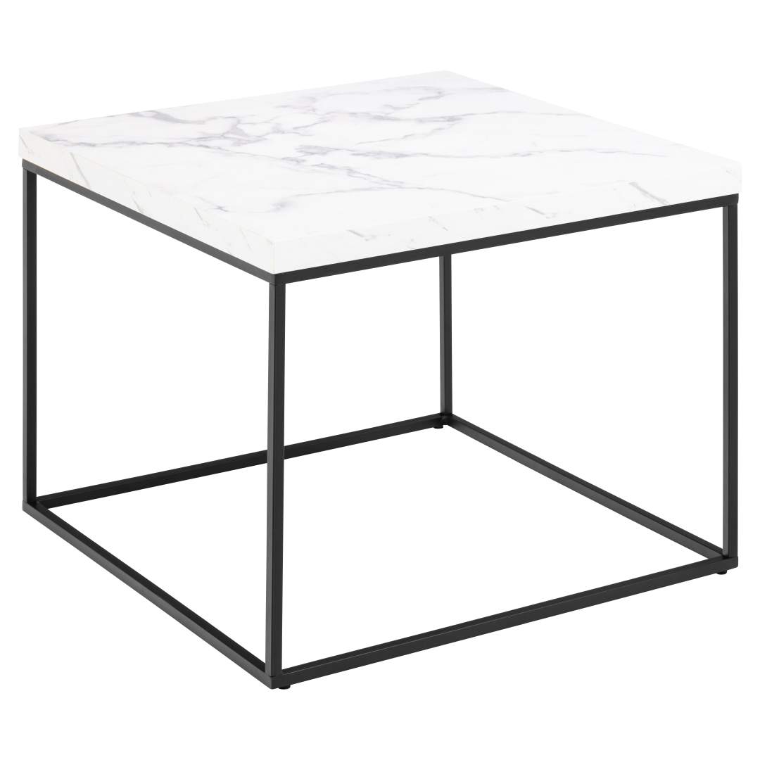 Sofabord Signature Serelina hvid Carrara-marmorlook med sort stålstel 60x60x45 cm