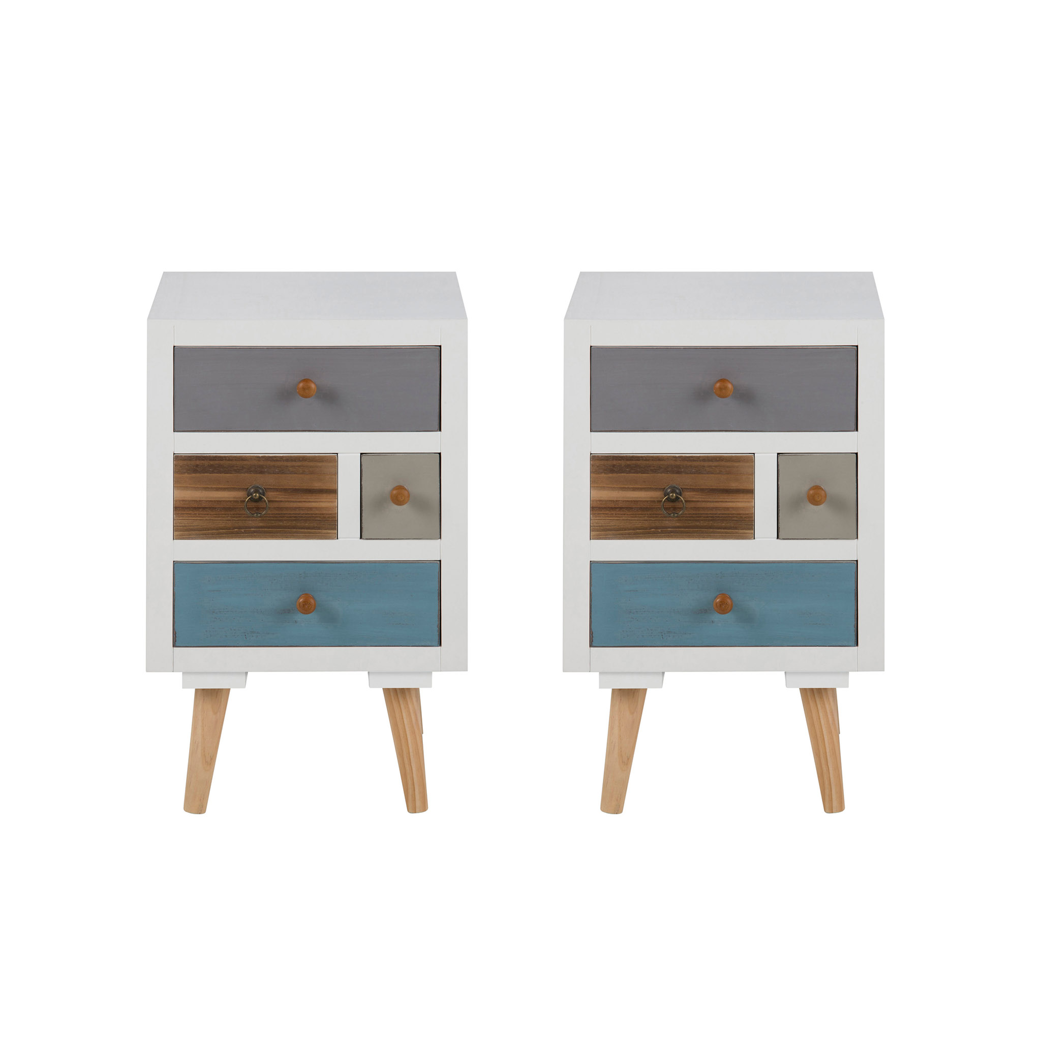 Thames sengebord 2 stk. i hvid med flere farver skuffer