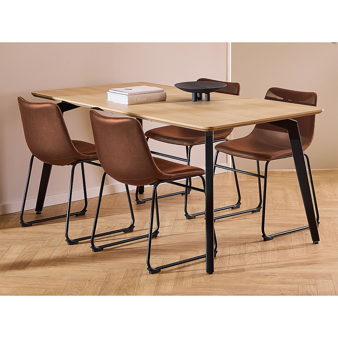 Cadiz spisebordssæt bord og 4 stole PU kunstlæder natur, cognac