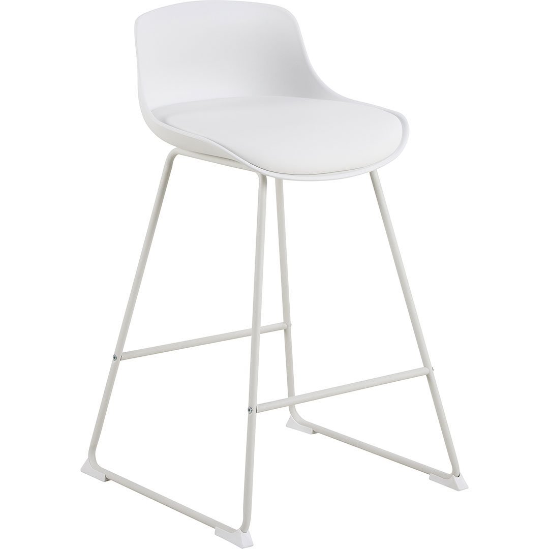 Barstol Signature Daelina - hvidt PU-læder, slædestel i hvidt pulverlakeret stål, siddehøjde 60 cm, 2-pak