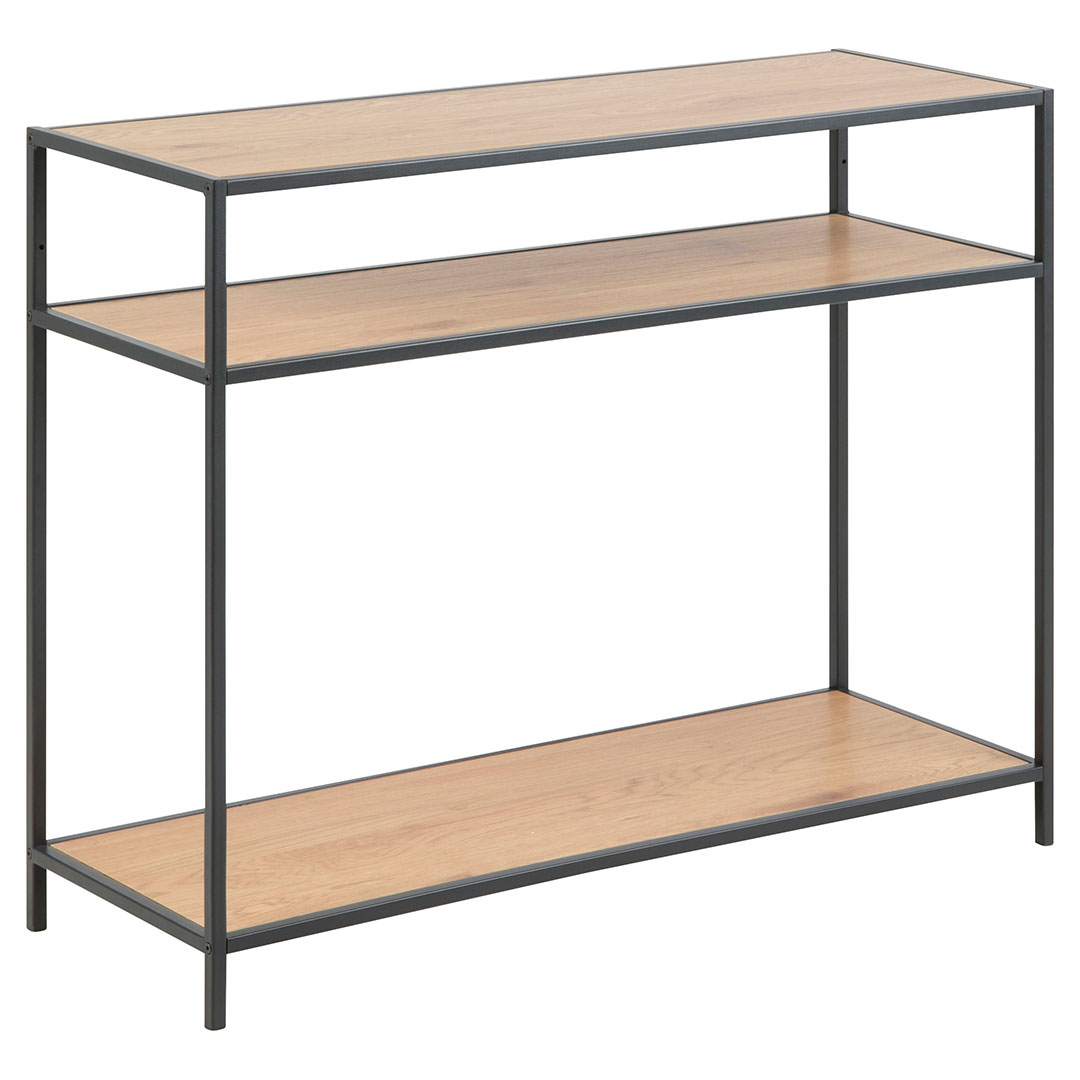 ACT NORDIC Seaford konsolbord, m. 2 hylder - natur papir vildeg melamin og sort metal (100x35)