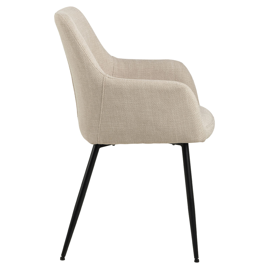 Spisebordsstol Signature Saphina med armlæn - Basel stof beige, mat sort stel, H85xB59xD59 cm
