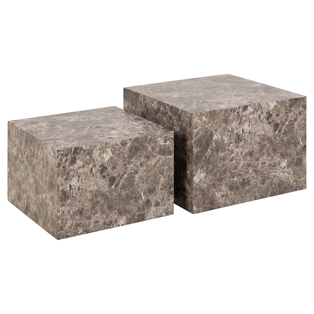 Sofabord Signature Fayra firkantet kaffebord lysbrun Emperador 58x58x40 cm MDF med ru papir og plastfødder