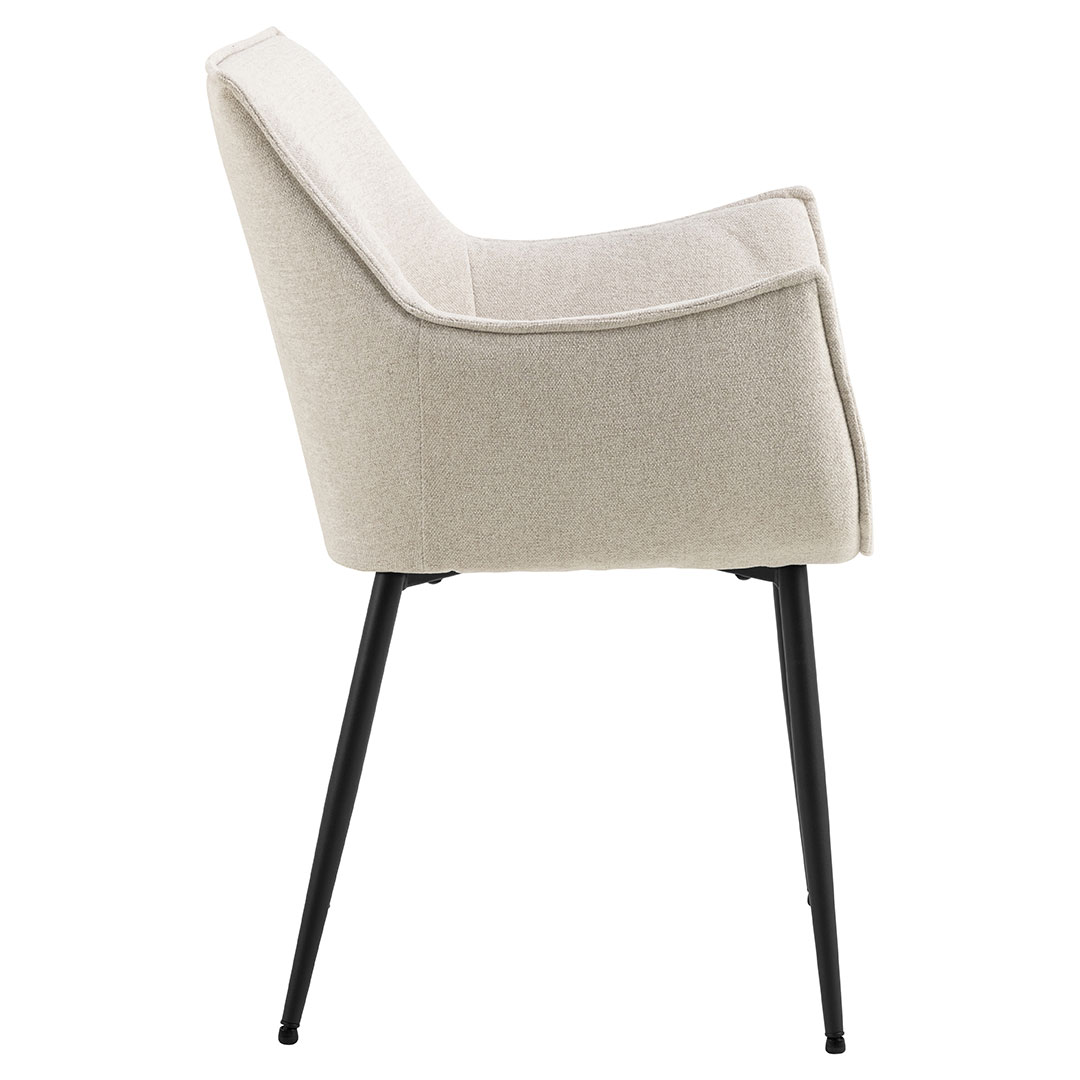 Spisebordsstol med armlæn Signature Quillessa i beige Apia stof og sortlakeret stålstel