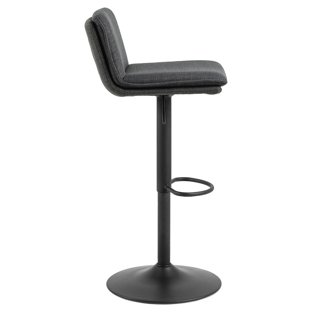 ACT NORDIC Flynn barstol, m. ryglæn, drejefunktion, gaspatron, fodstøtte - mørkegrå stof, sort stål