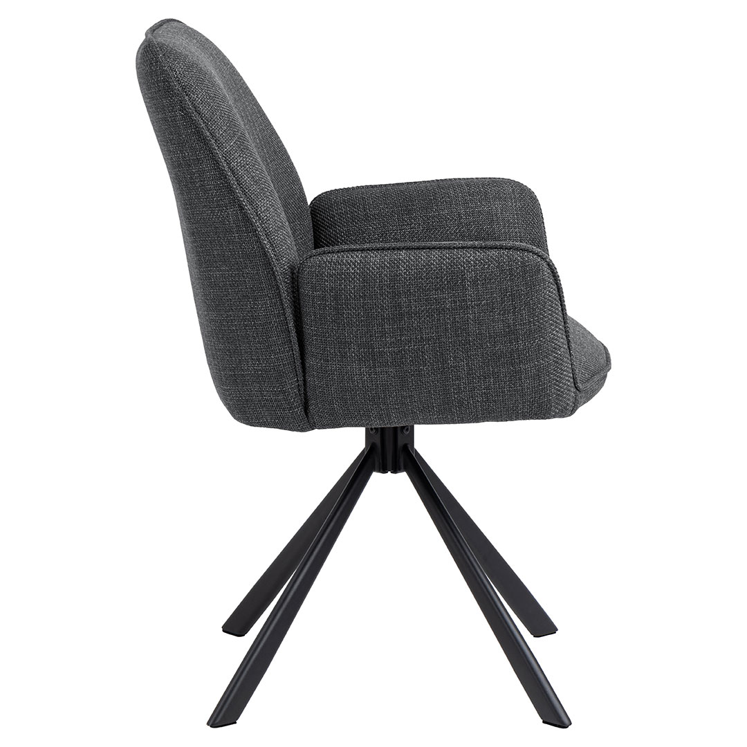 Spisebordsstol Signature Wilene med armlæn mørkegrå Basel stof pulverlakeret stålstel med drejefunktion
