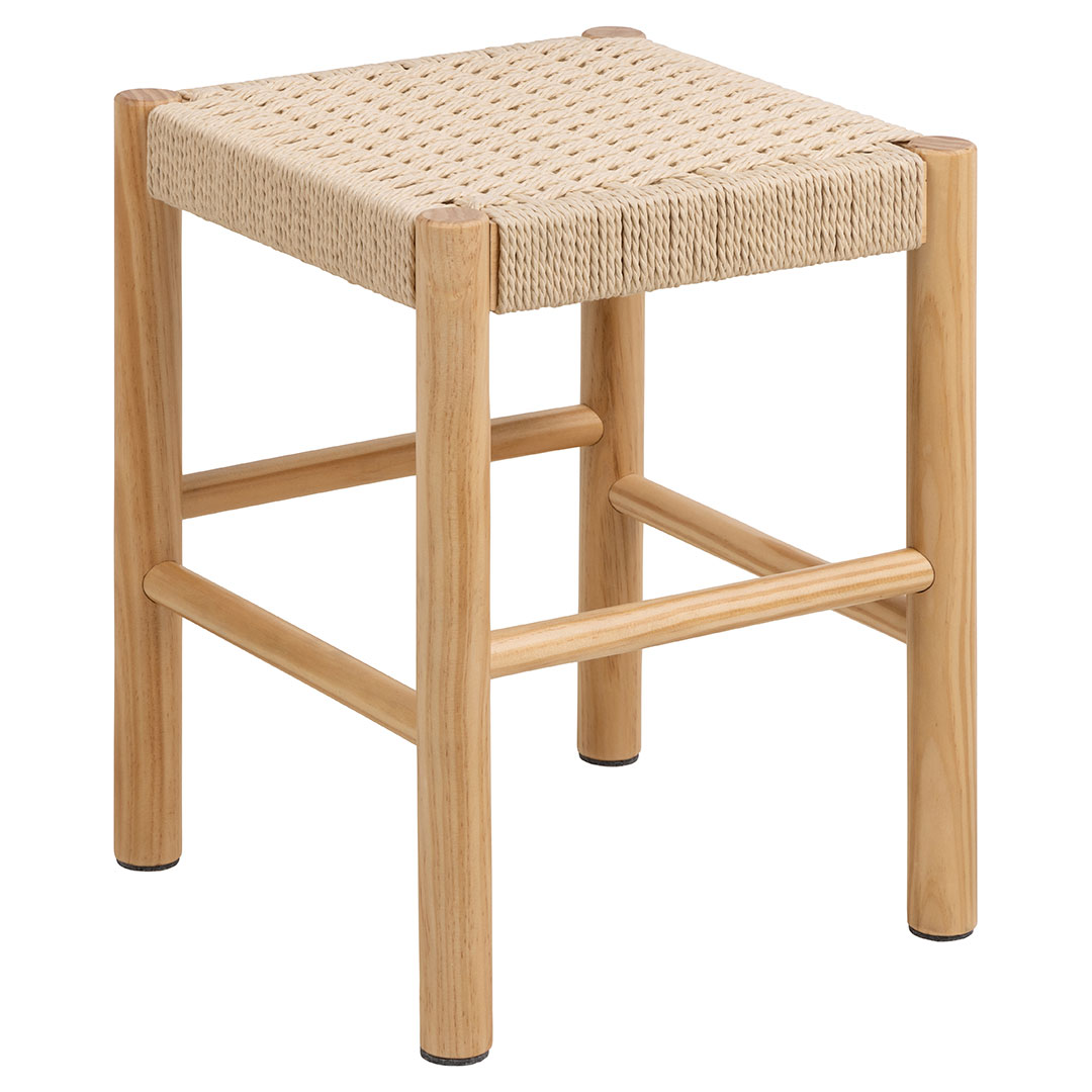 ACT NORDIC Alvin skammel, m. vævet mønster - off white papirflet og natur fyrretræ (35x35)