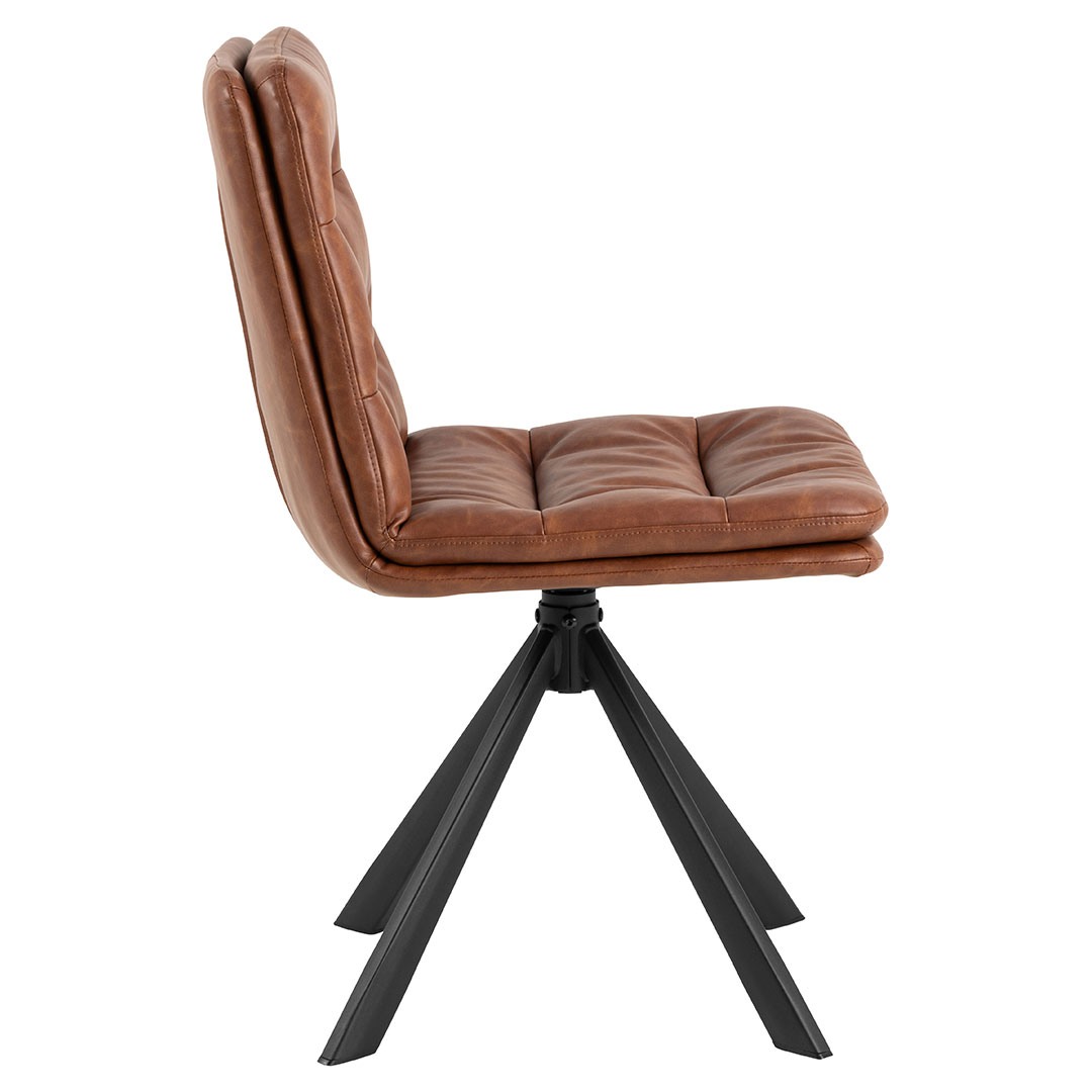 Spisebordsstol Signature Cyralina Dean med brandhæmmende PU-retrobetræk cognac/brandy og mat sort stålstel