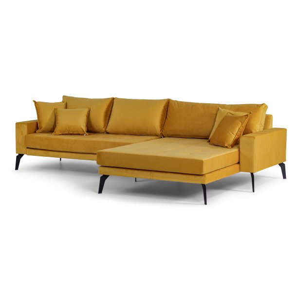 Vila Sofa Chaiselongue 3 Pers Rechts Gewendet Mit 4 Kissen Velours Curry Bestellen Sie Hier