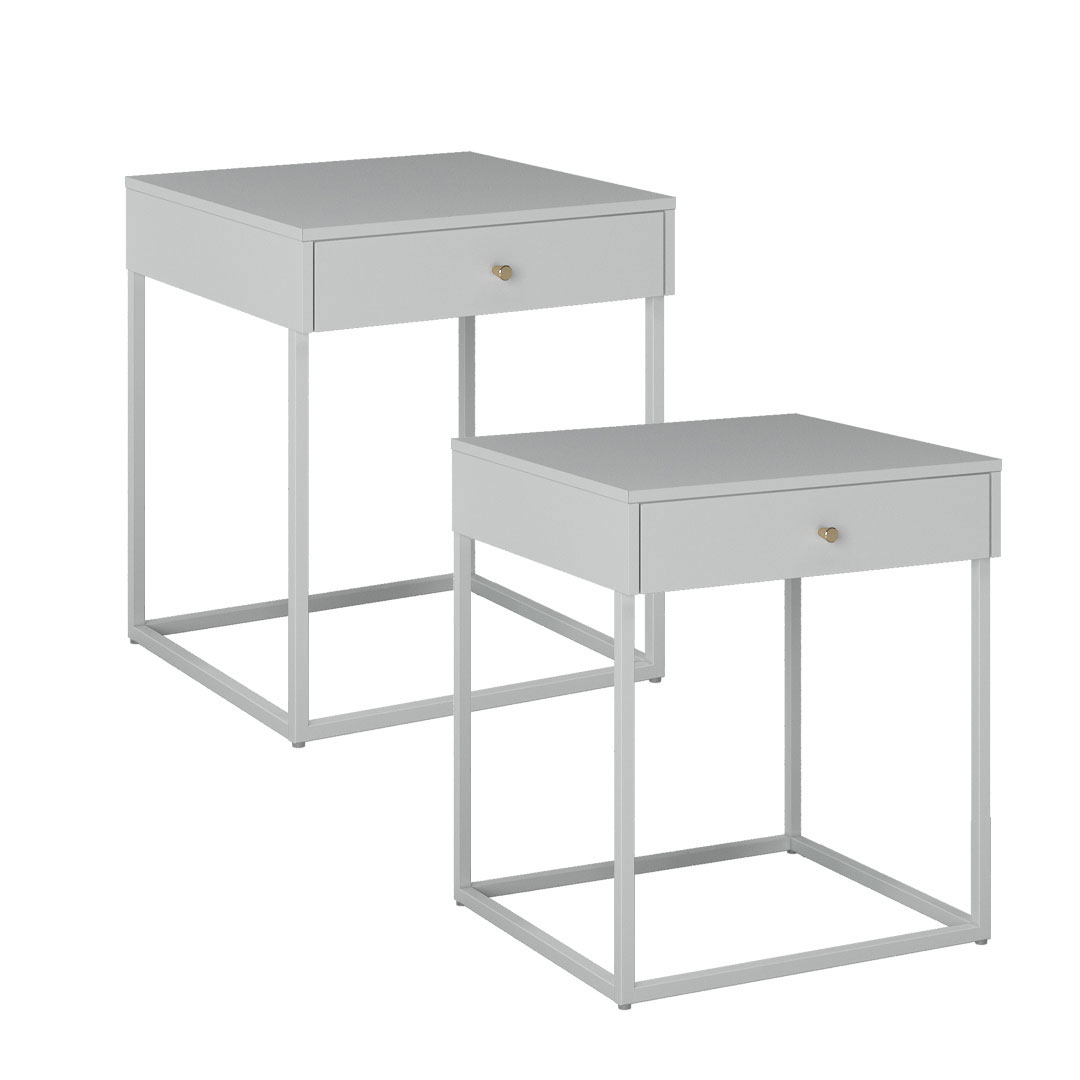 Pops natbord 1 skuffe sæt med 2 stk. hvid