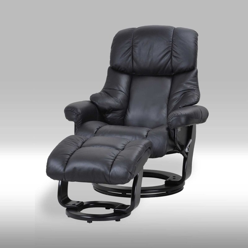 Recliner lenestol svart skinn m. puff. Bestill her. Recliner lenestol svart skinn m. puff. Bestill her.