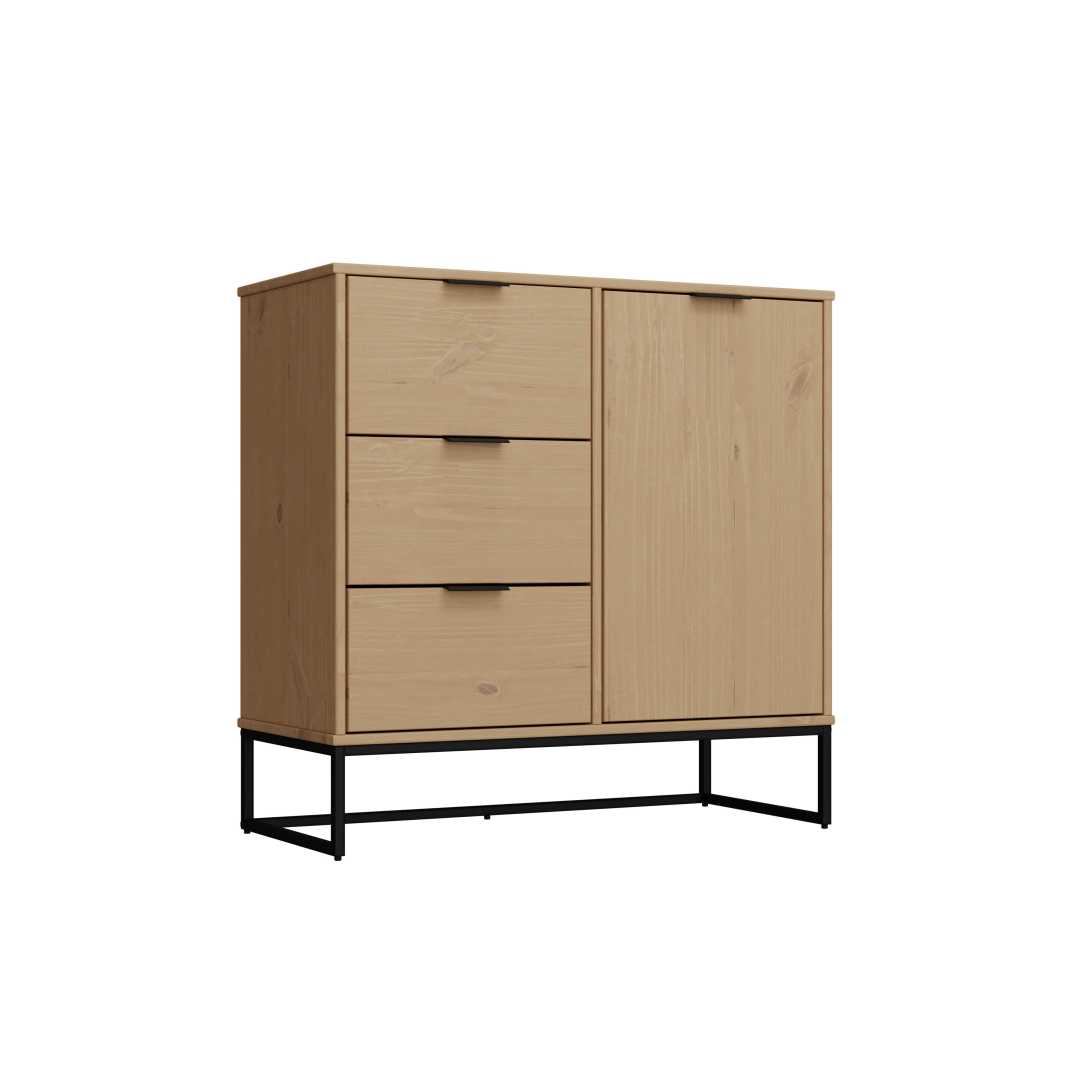 Vivo skænk 1 låge, 3 skuffer eg dekor,sort