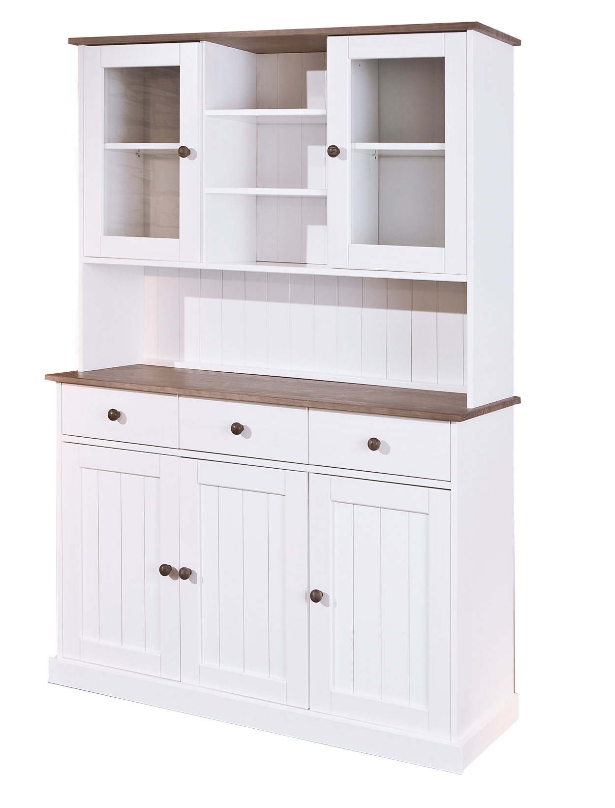 Wright skænk 3 låger, 2 glas låger, 3 skuffer, 3 åbne rum hvid, brun