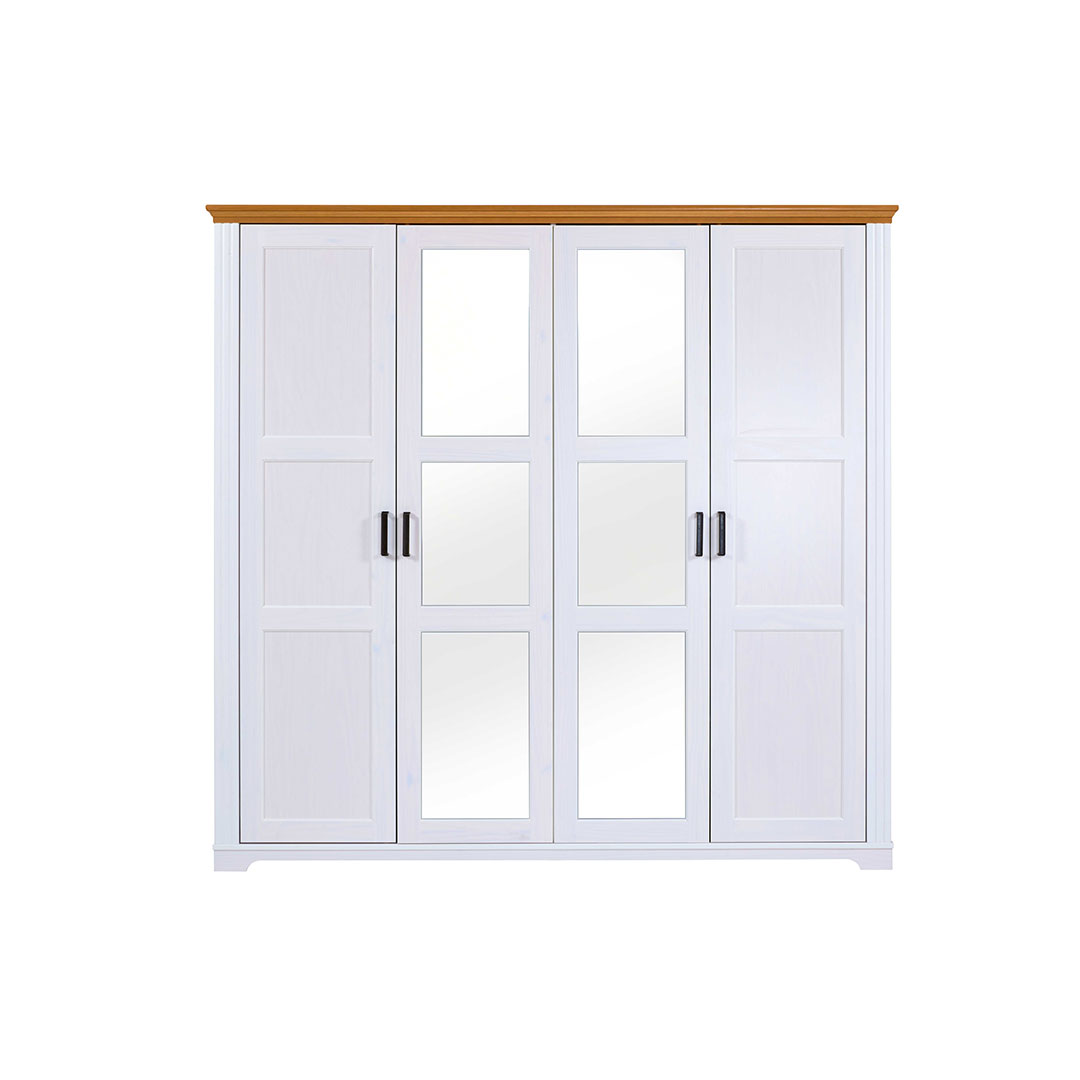 Maluno klædeskab 2 spejllåger, 2 låger hvid,eg dekor