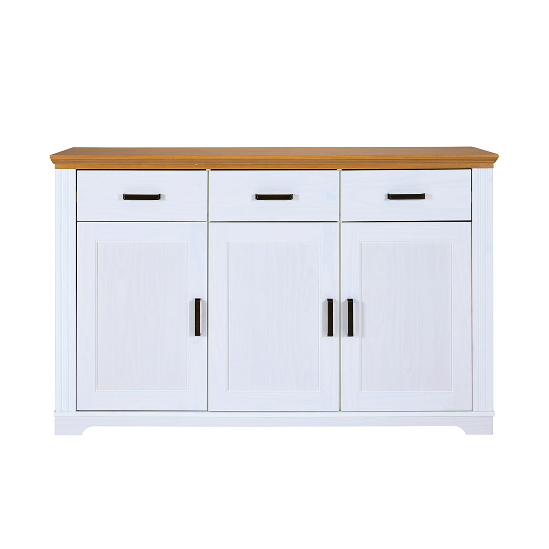 Maluno skænk 3 låger, 3 skuffer hvid,eg dekor