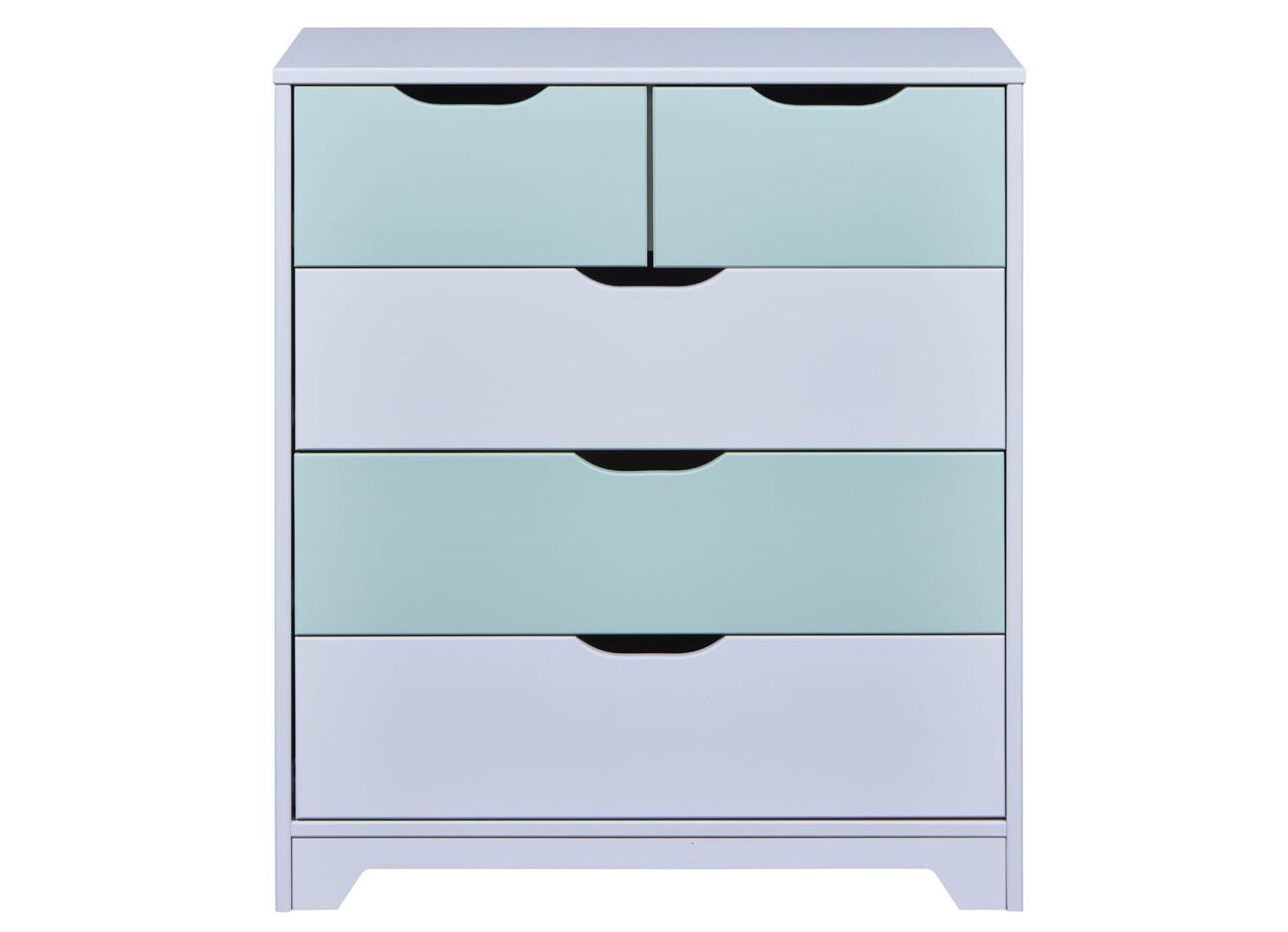 Prati kommode 5 skuffer lysegrå, mintgrøn