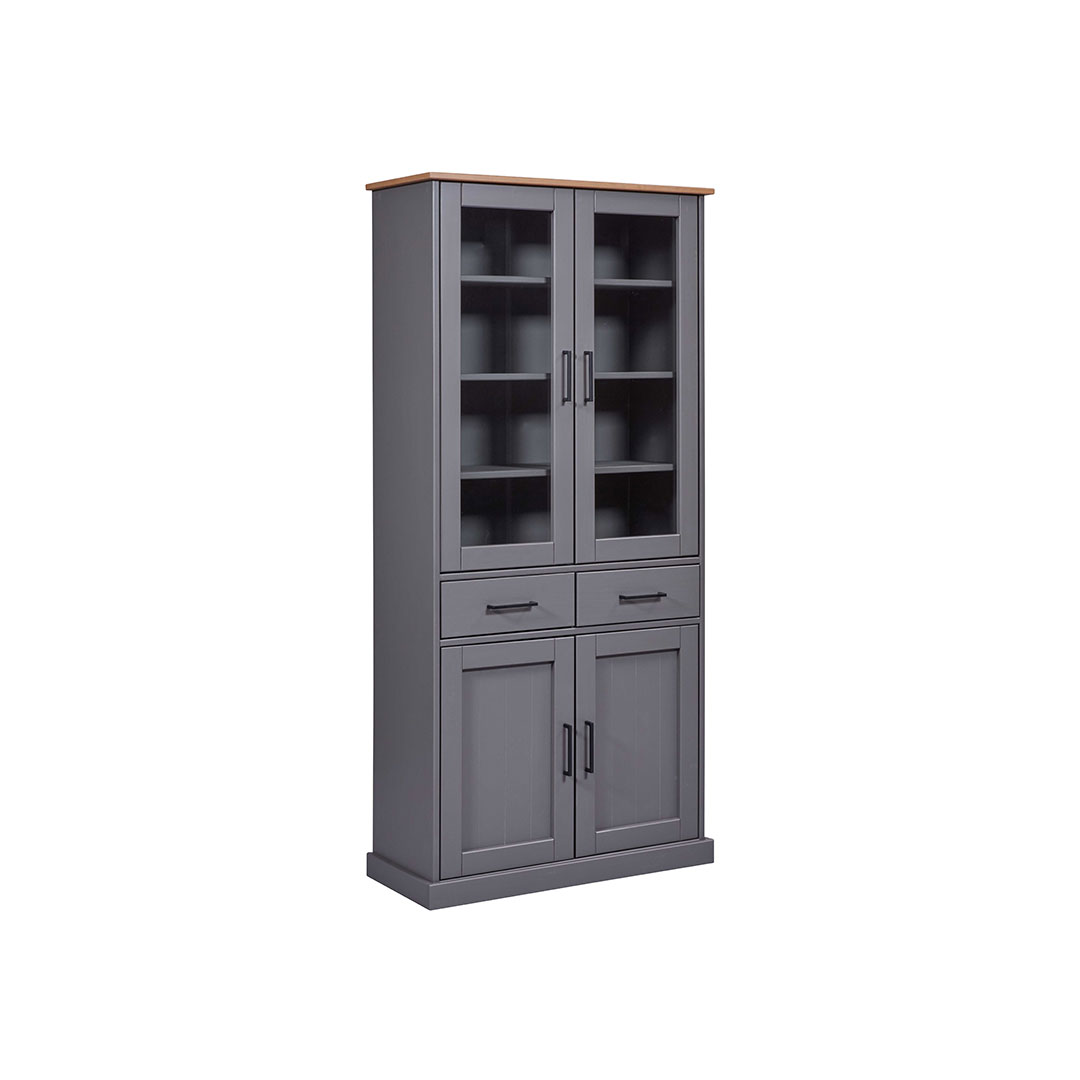 Forenzo vitrineskab 4 låger, 2 skuffer grå, natur