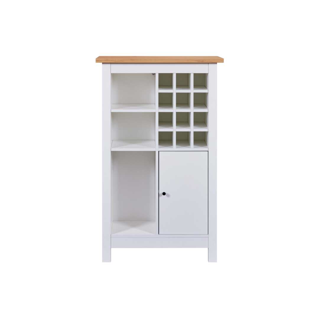 Julina reol vinreol, 1 låge, 3 åbne rum, 12 rum til vin hvid,eg dekor