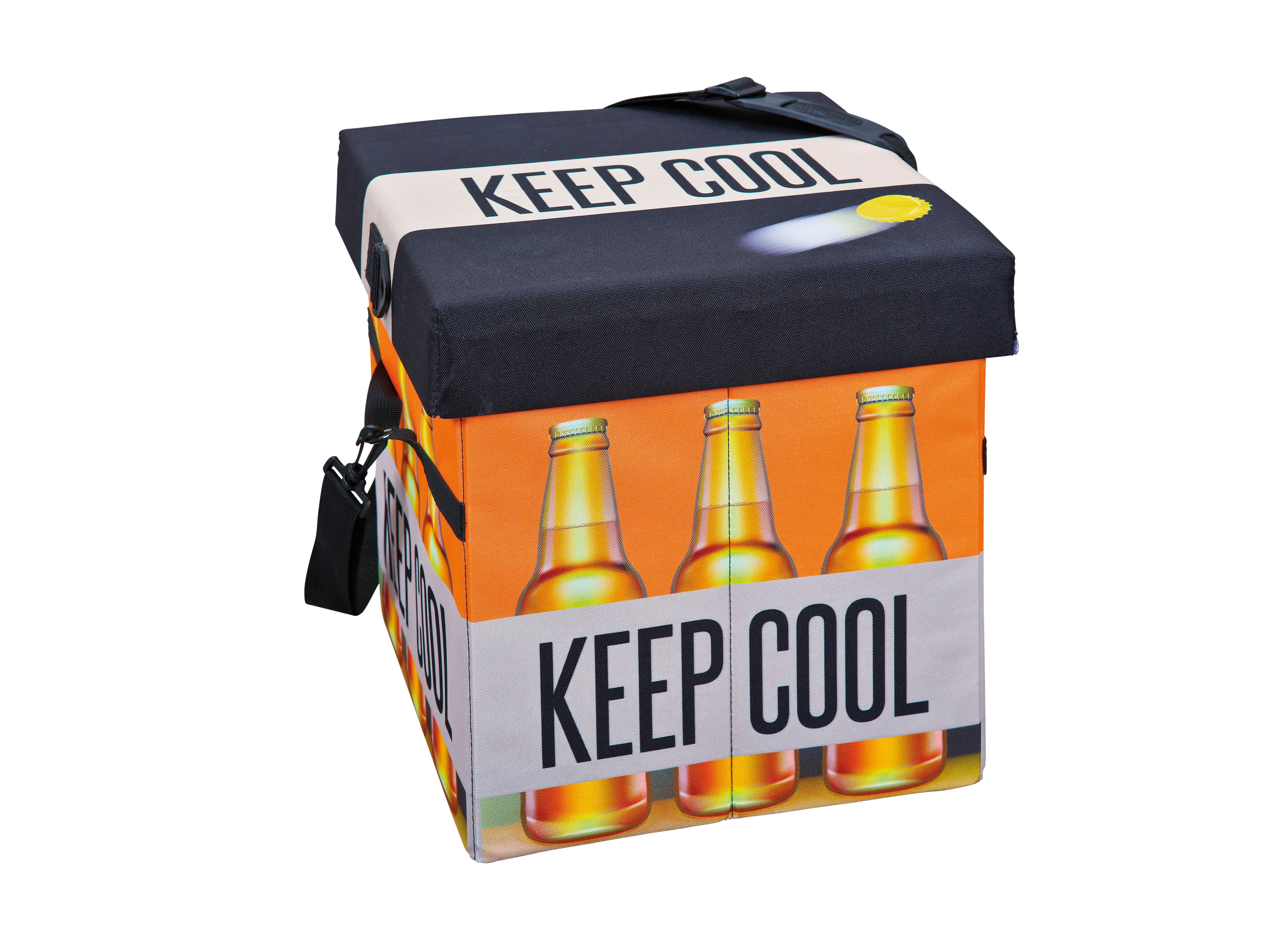 Fabo opbevaringskasser køletaske, skammel, med låg sort, hvid, orange