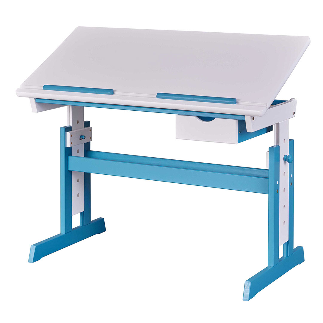 Pijii skrivebord indstilbart hvid, petroleumsfarvet