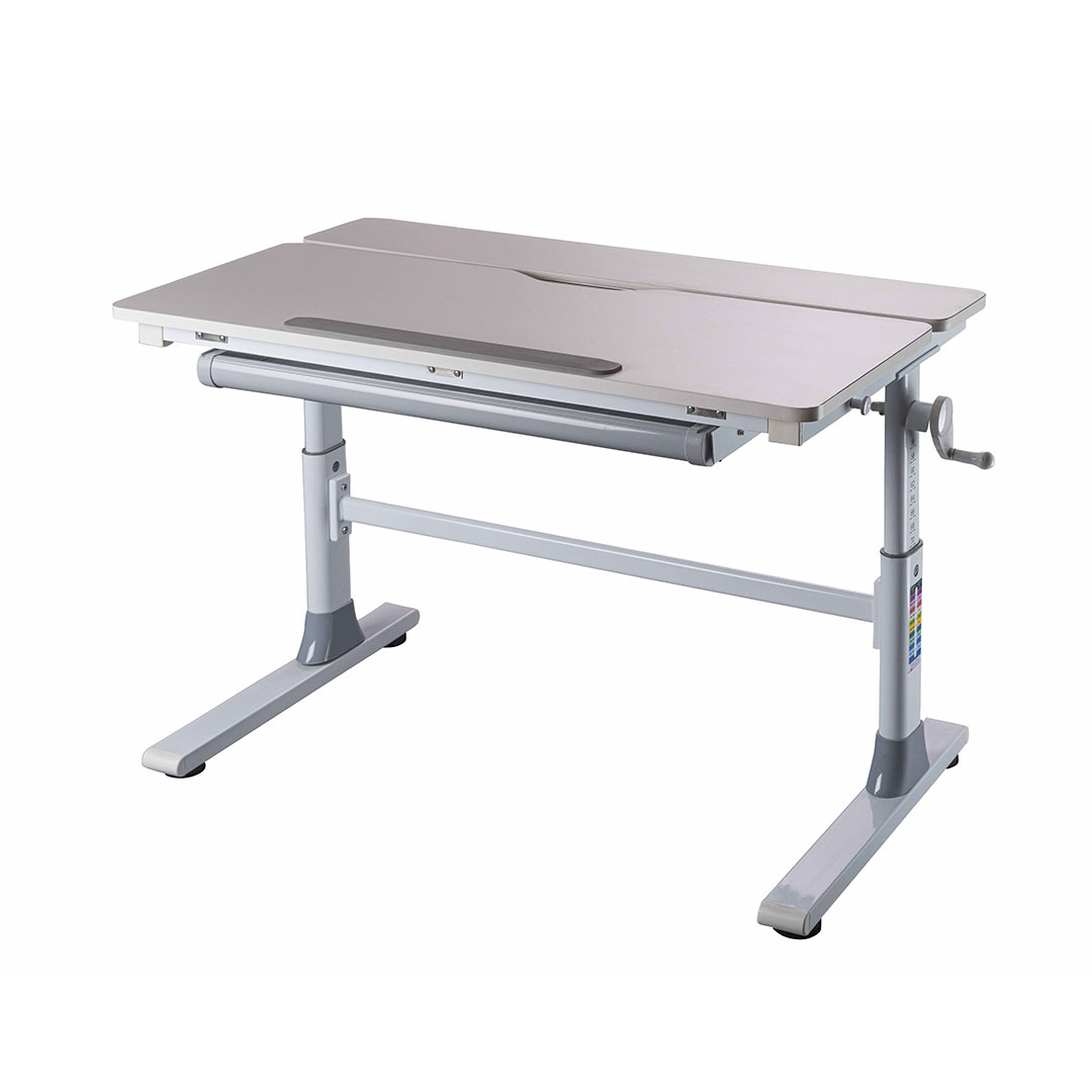 Frederik skrivebord 1 skuffe, indstilbart hvid, grå