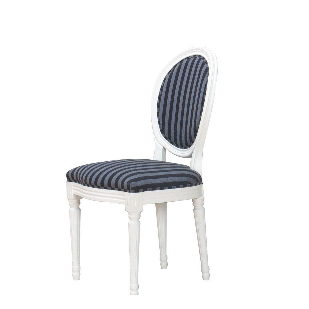 Rokoko/Amaretta spisestuestol i antik hvid med sort stribet stof