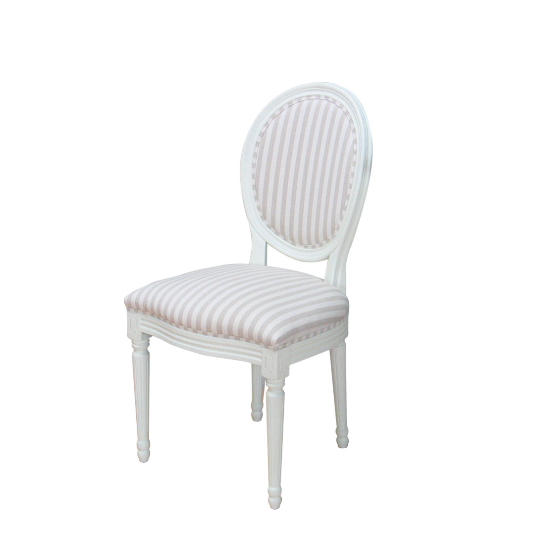 Rokoko/Amaretta spisestuestol i antik hvid med beige stribet stof