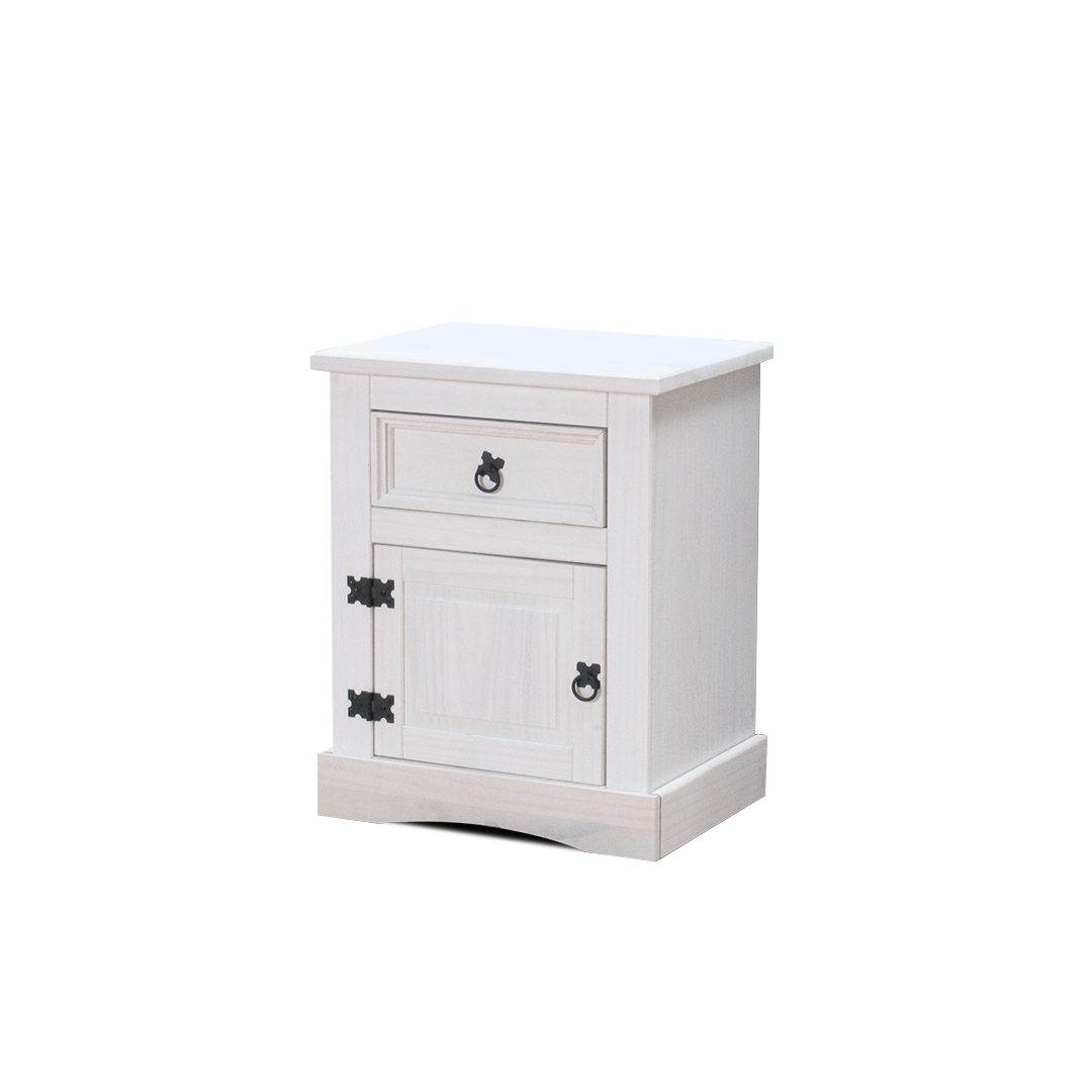 New Mexico natbord bredde 53 cm, højde 66 cm med 1 skuffe og 1 låge hvid/voks