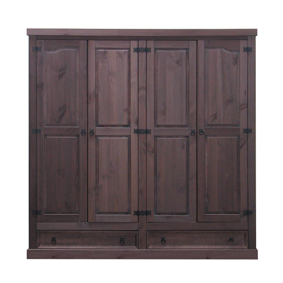 New Mexico klædeskab 4-dørs med 2 skuffer bredde 194 cm, højde 195 cm kolonial bejdse/voks