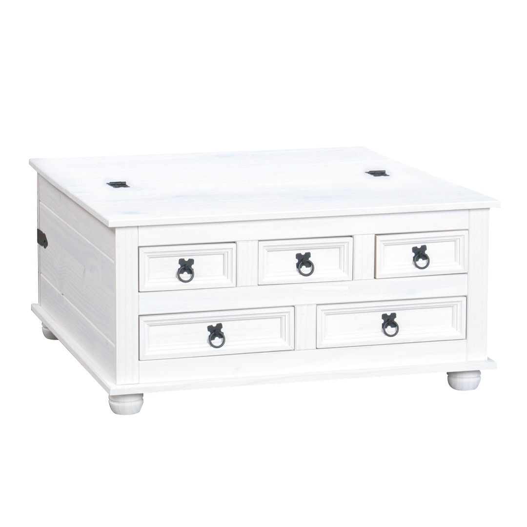 New Mexico sofabord med 5 skuffer 91x91 hvid/voks