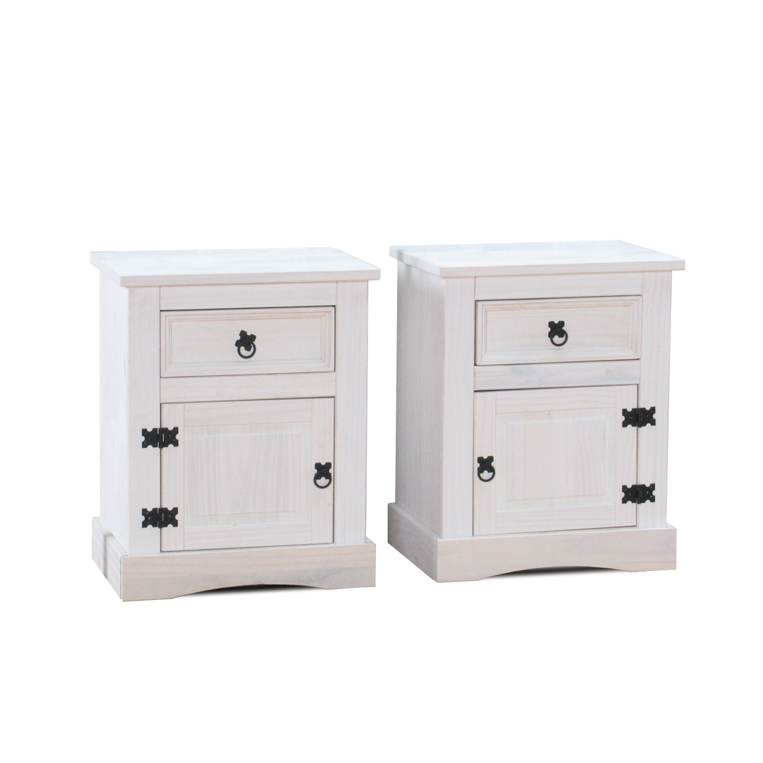 New Mexico natbord 2 stk. bredde 53 cm, højde 66 cm med 1 skuffe og 1 låge hvid/voks