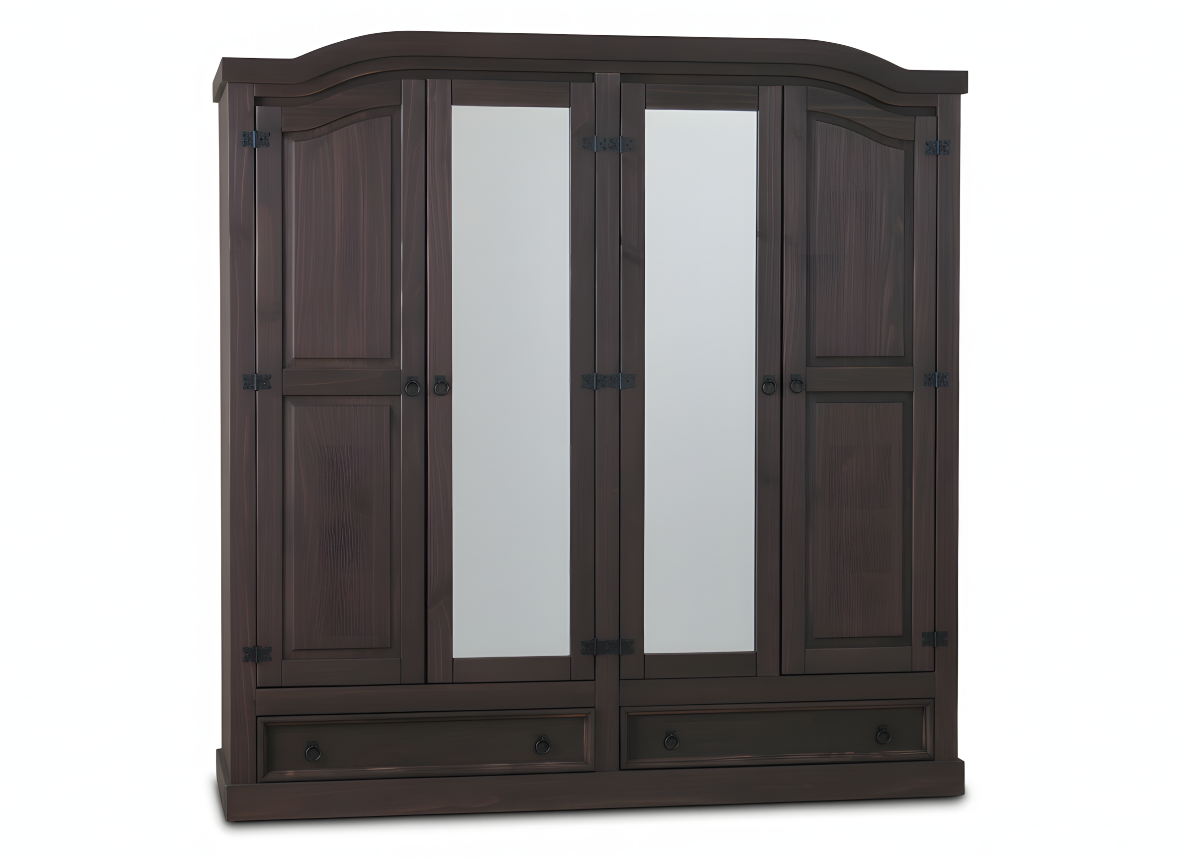 New Mexico klædeskab 4-dørs med 2 spejllåger, 2 fyldningslåger og 2 skuffer i kolonial bejdse voks