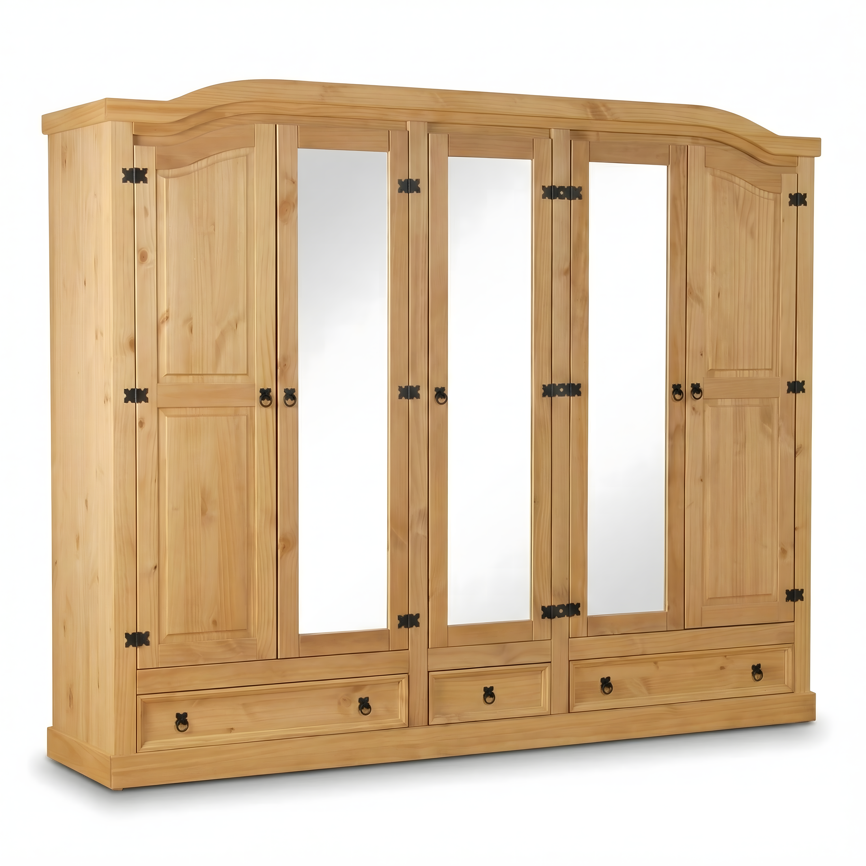 New Mexico klædeskab 5-dørs med 3 spejllåger, 2 fyldningslåger og 3 skuffer i lud/voks