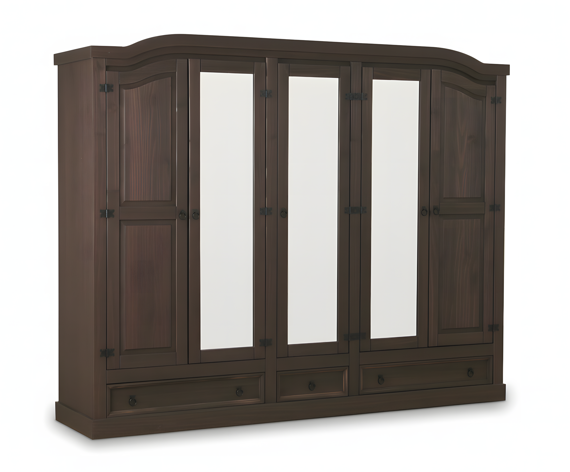 New Mexico klædeskab 5-dørs med 3 spejllåger, 2 fyldningslåger og 3 skuffer i kolonial bejdse voks