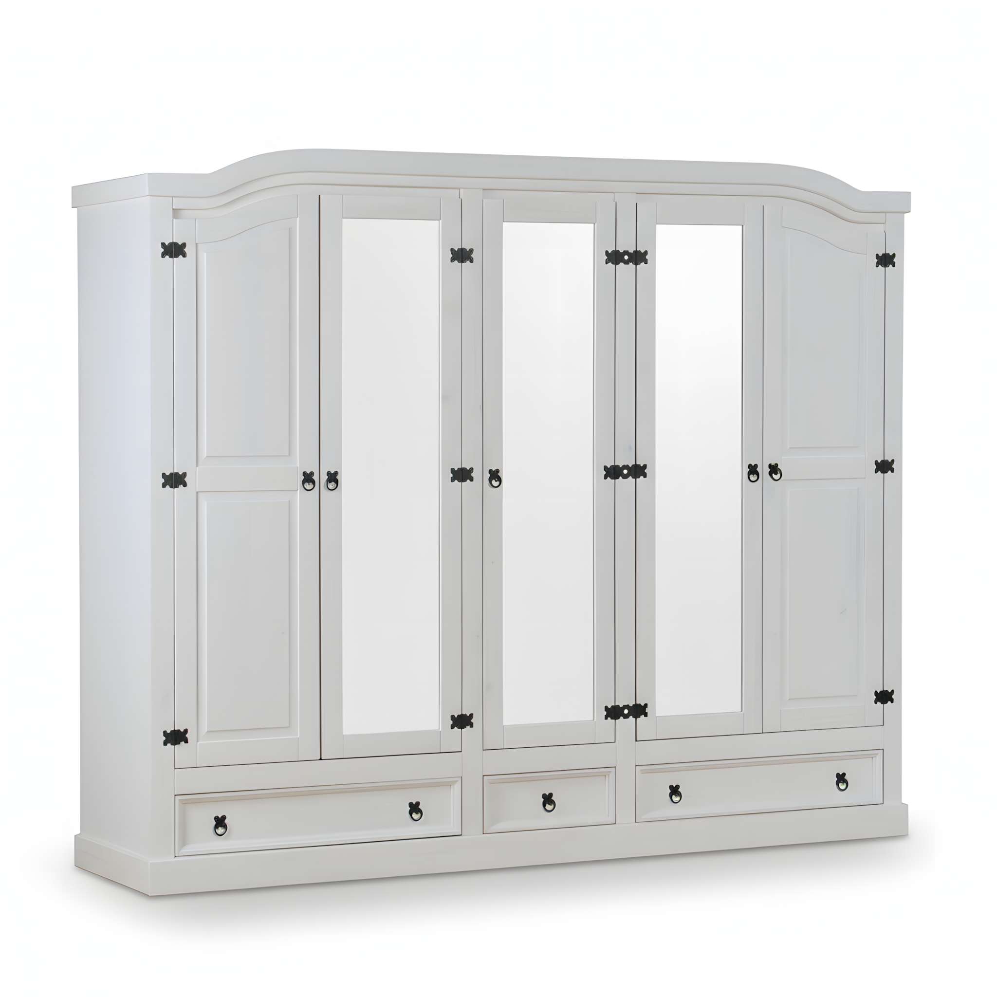 New Mexico klædeskab 5-dørs med 3 spejllåger, 2 fyldningslåger og 3 skuffer i hvid, voks