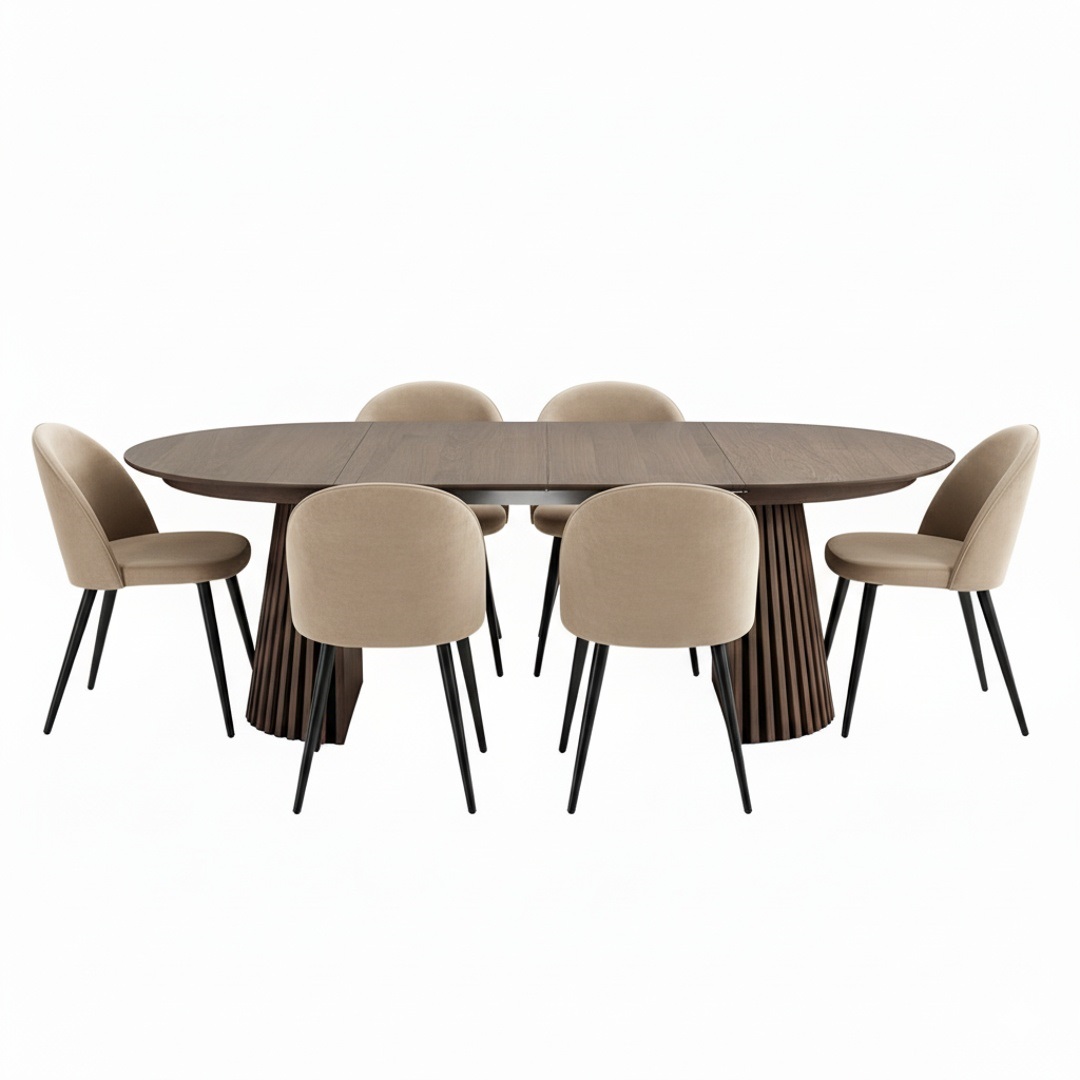 Tokyo spisebordssæt spisebord smoked, 6 stole velour beige. | Osaka Spisebord