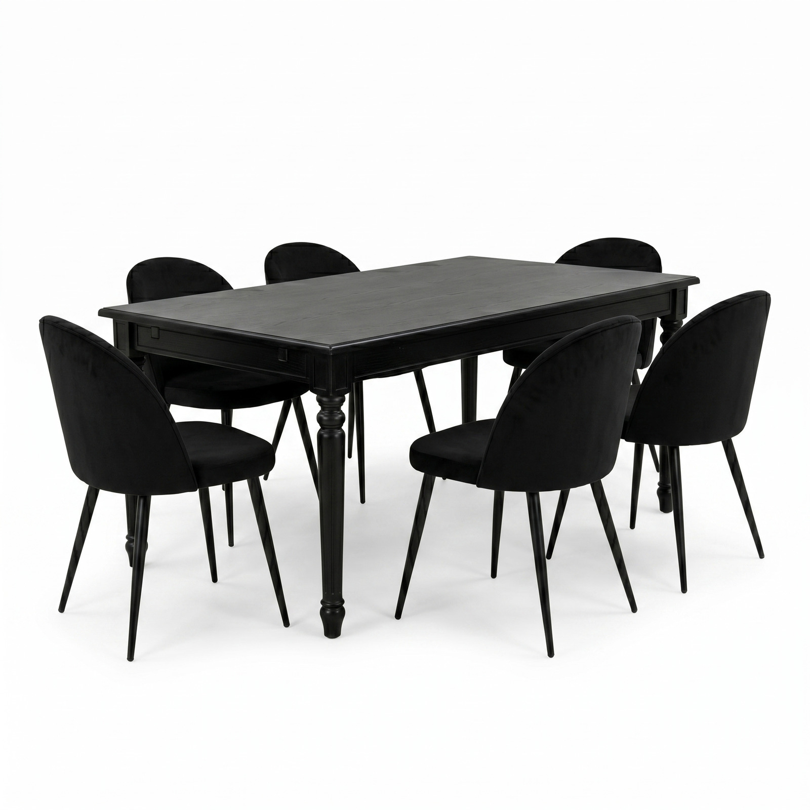 Amaretta spisebordssæt bord sort 6 stole velour sort
