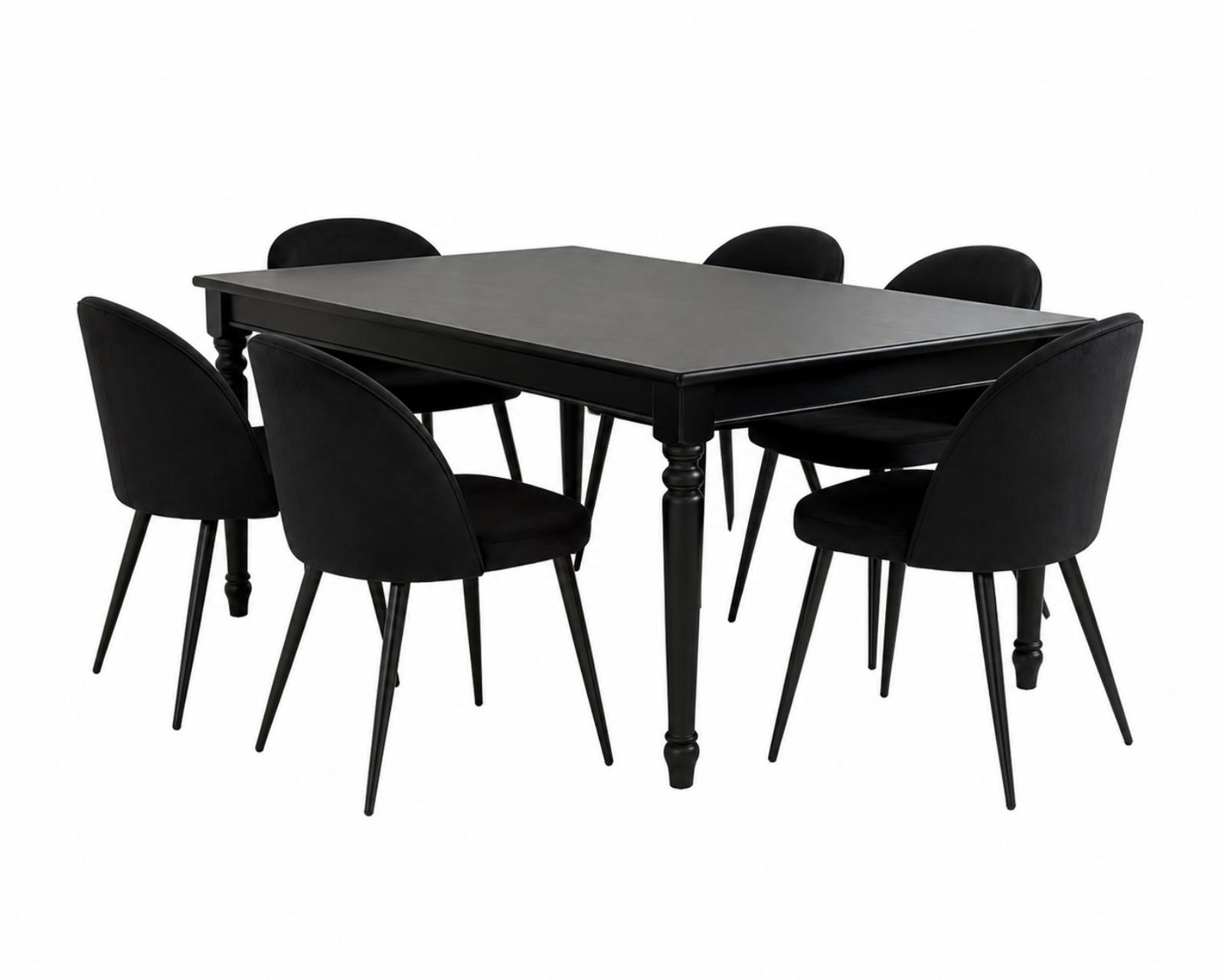 Amaretta spisebordssæt bord sort 6 stole velour sort