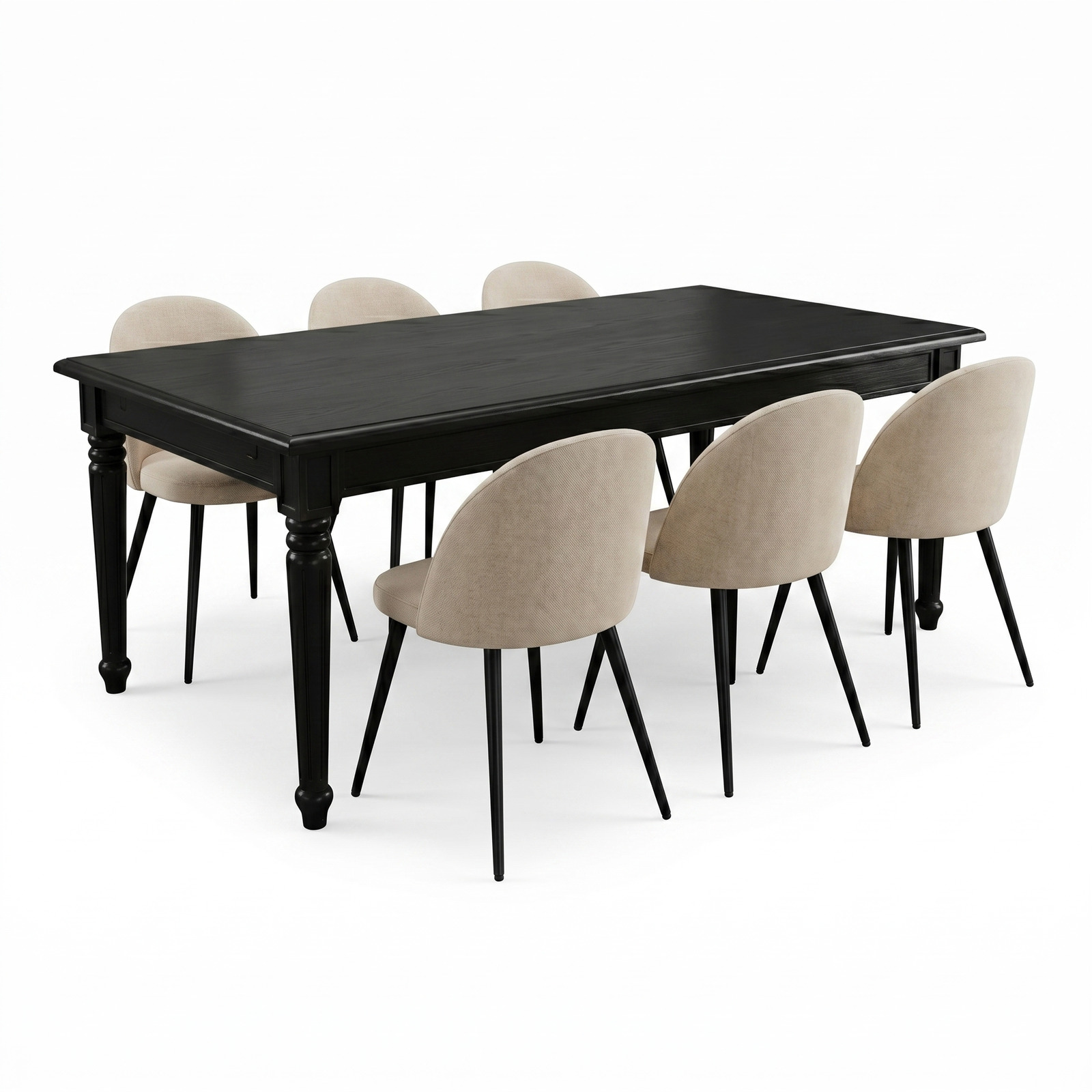 Amaretta spisebordssæt bord sort 6 stole velour beige