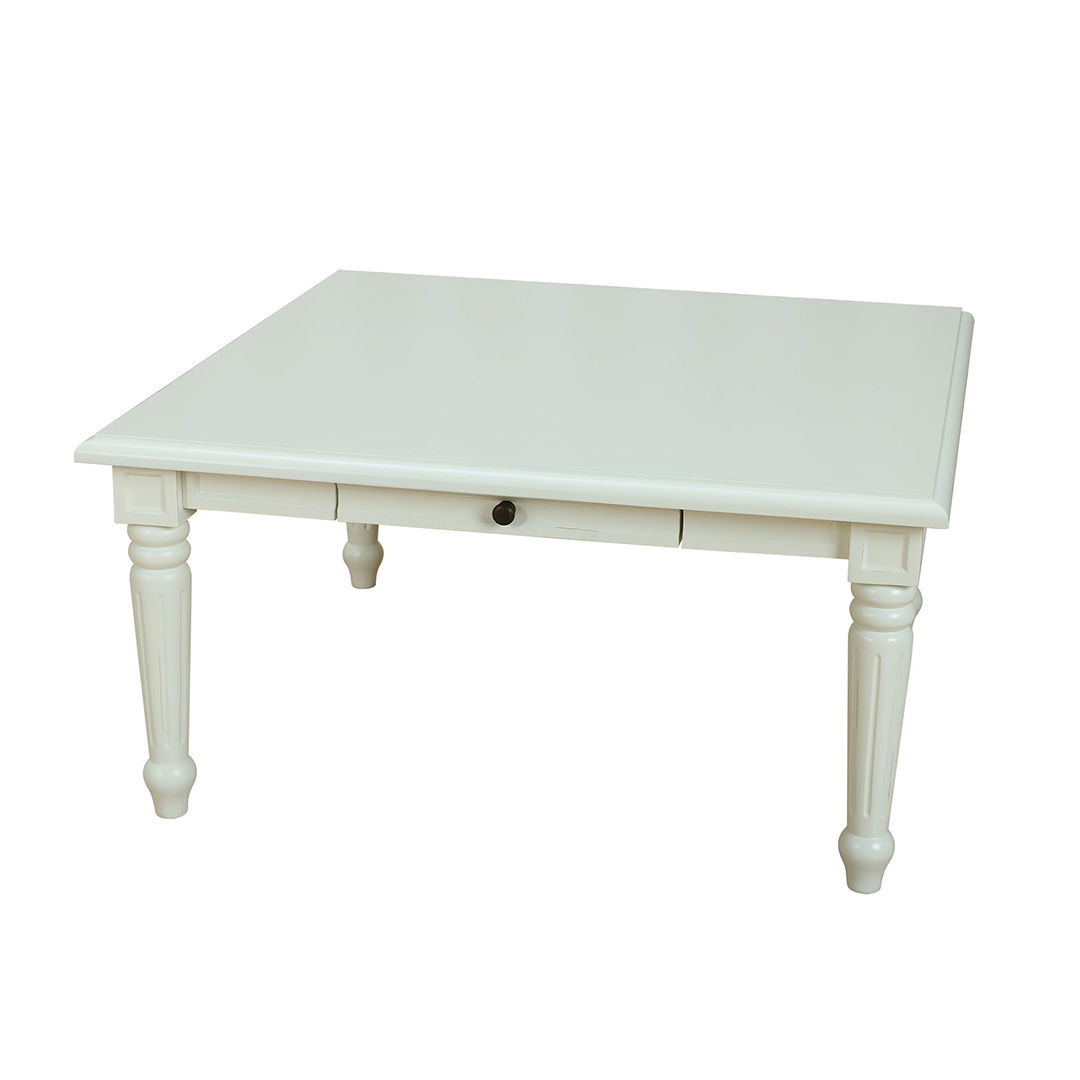 Amaretta sofabord 100x100 cm med 1 skuffe i antik hvid, antik patineret