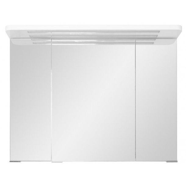 Spejlskab grete 80 cm til bad i hvid højglans lak m. led lys. Glashylde badeværelse 80 cm