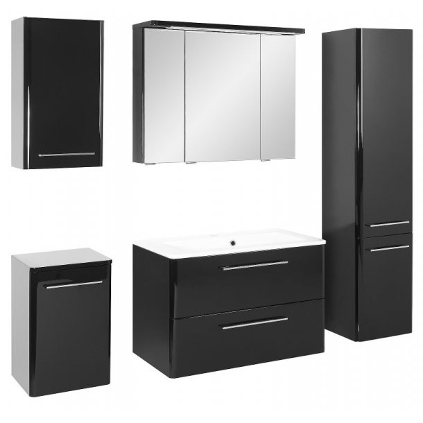 Badeværelse grete 80 large opstilling sort højglans. fri fragt. Glashylde badeværelse 80 cm