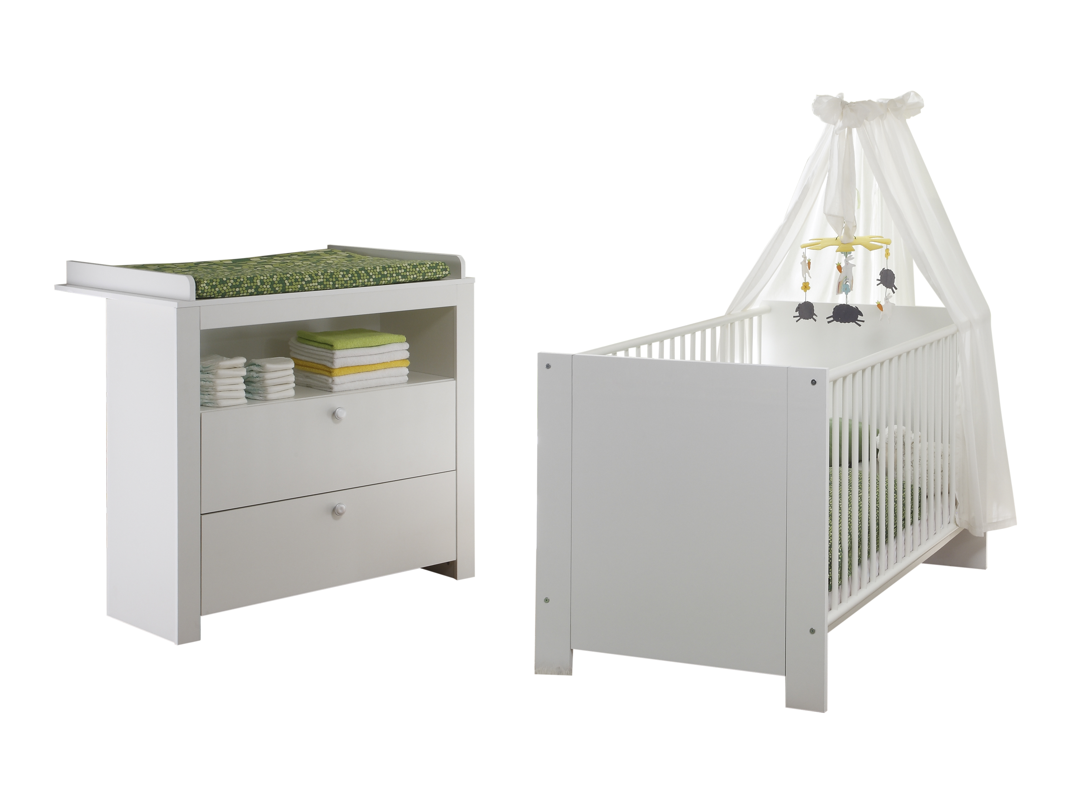 Olja børnemøbelsæt, børneseng og puslekommode, hvid