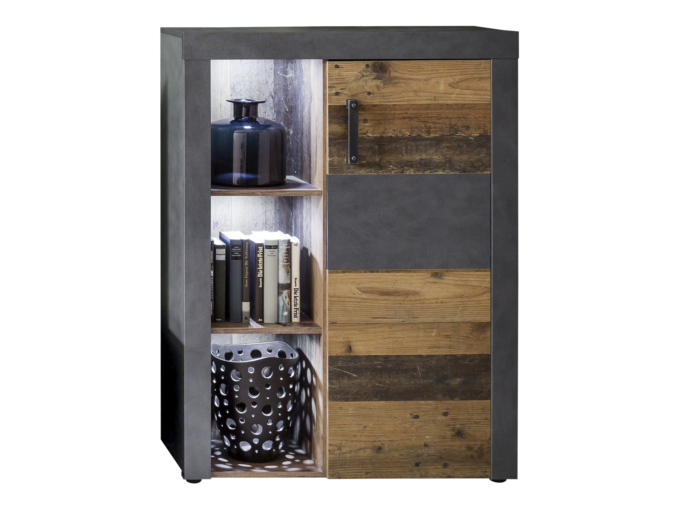 Irina skænk 1 låge og 3 hylder, grå Matera, Old Wood dekor