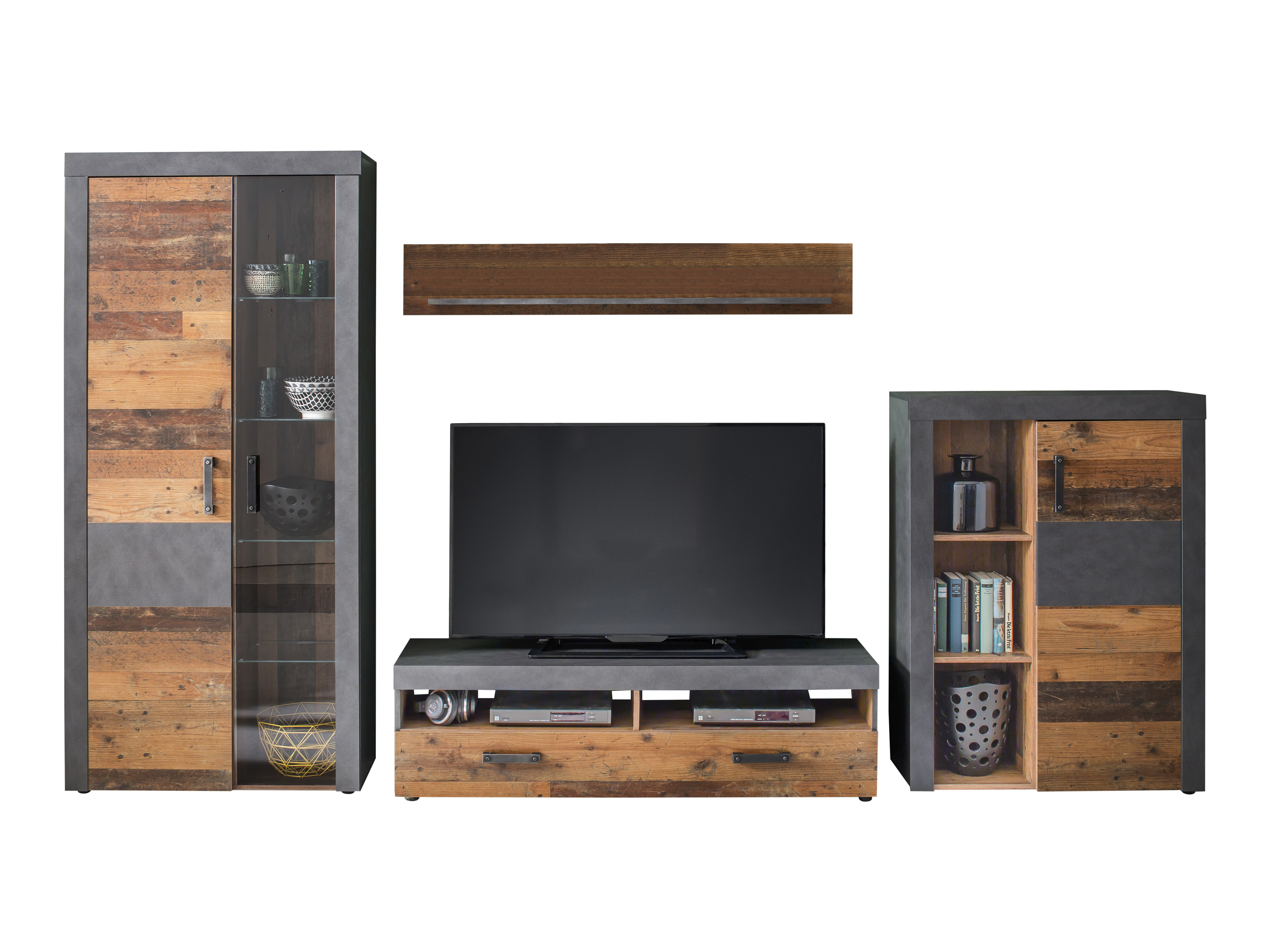 Irina reol opstilling inkl lys til glashylder, grå Matera, Old Wood dekor