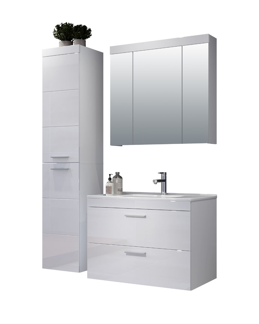 Devon badmiljø B med spejlskab hvid, hvid højglans