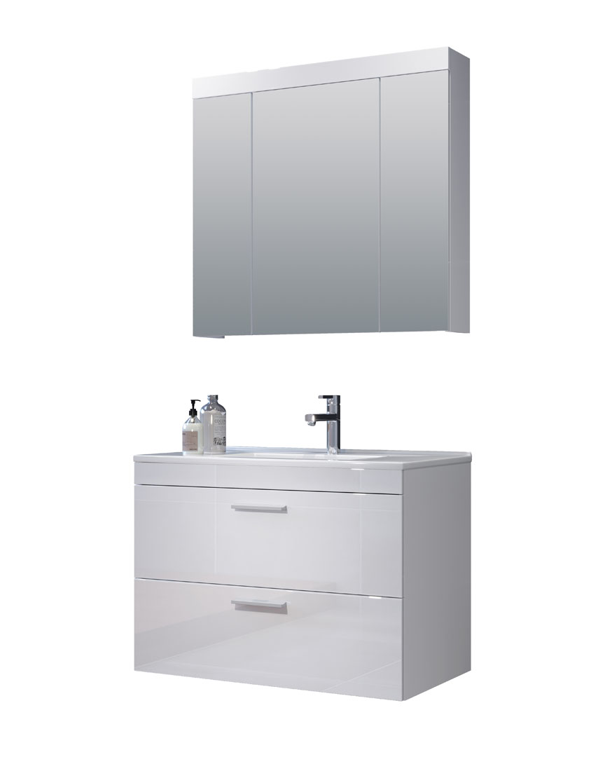 Devon badmiljø C med spejlskab hvid, hvid højglans