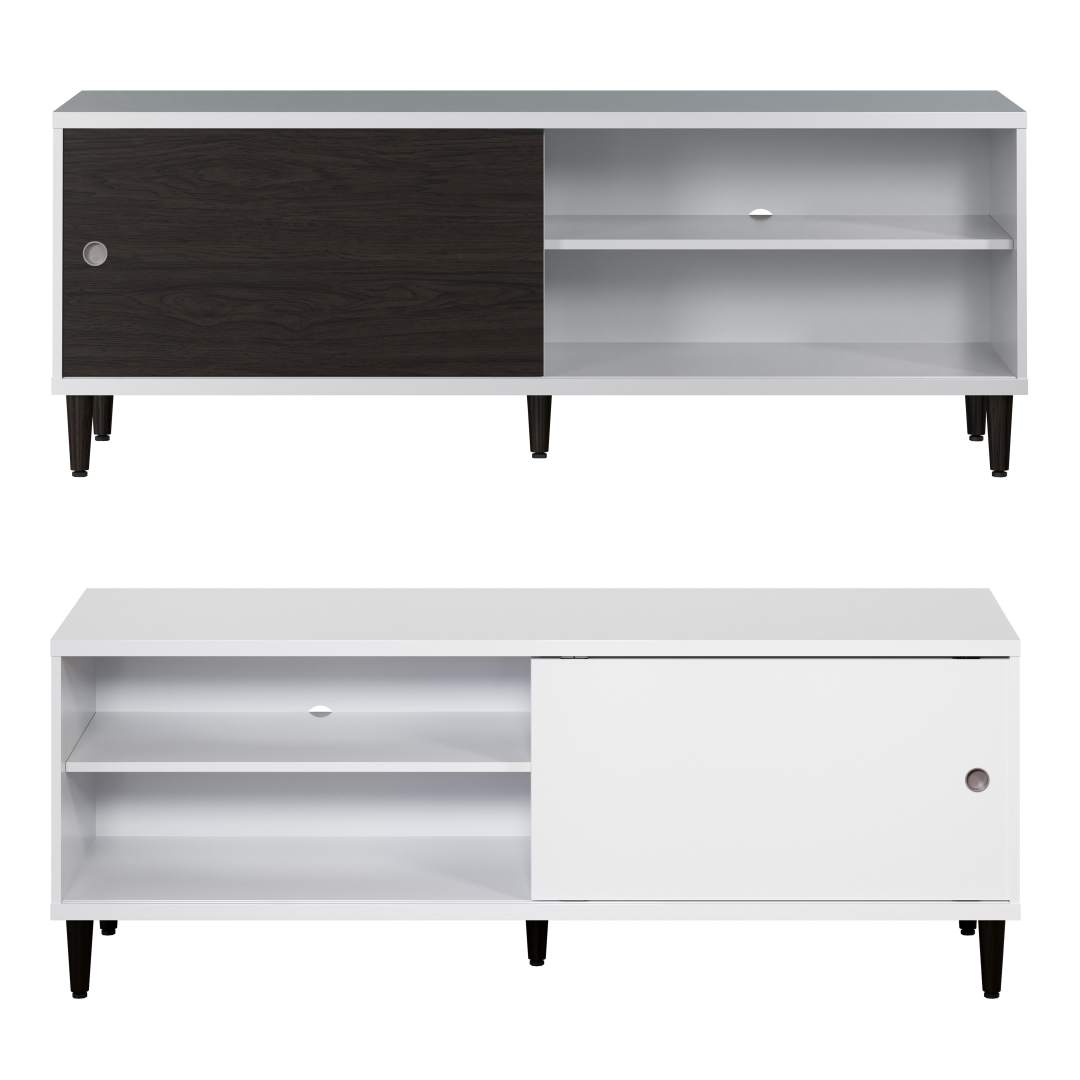 Evolution TV møbel 1 låge, 2 rum hvid, sort