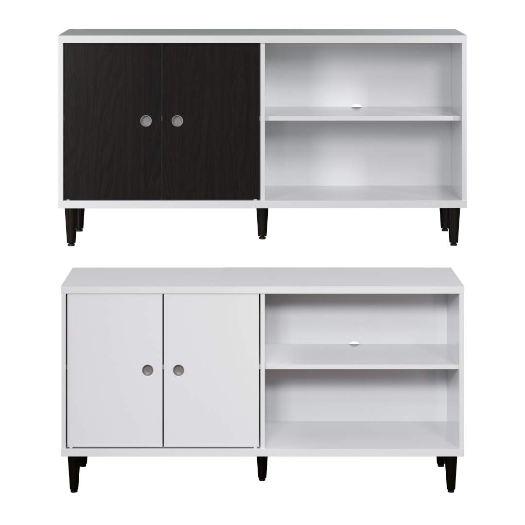 Evolution TV møbel 2 låger, 2 rum hvid, sort