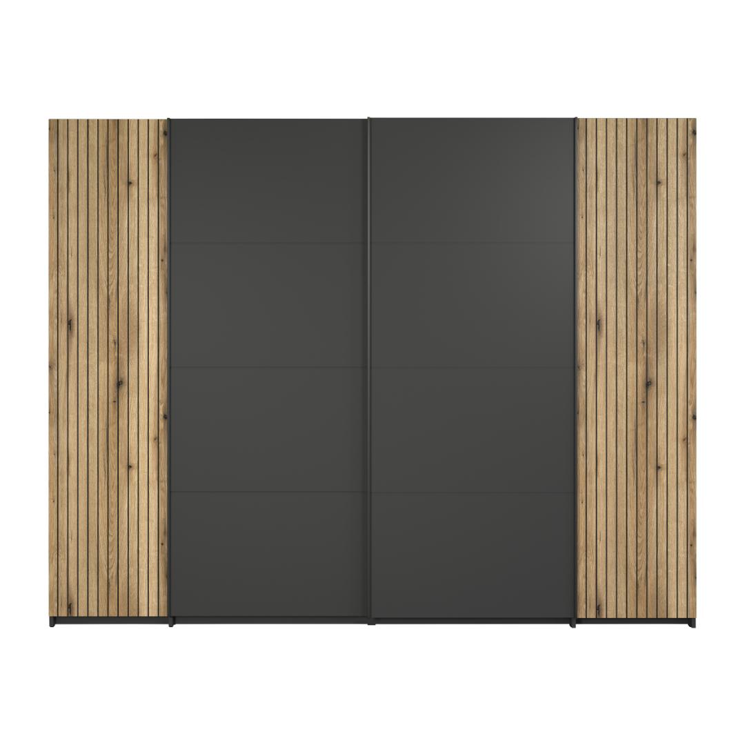 Esteban klædeskab 2 alm låger, 2 skydelåger antracit